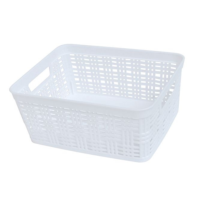 slide 1 of 2, Simply Essential Small Plastic Wicker Storage Basket - White, 1 ct