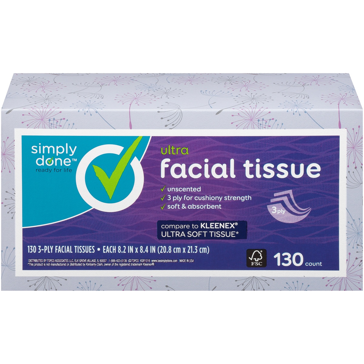 slide 1 of 1, Simply Done Ultra 3ply Facial Tissue Unscented, 130 ct