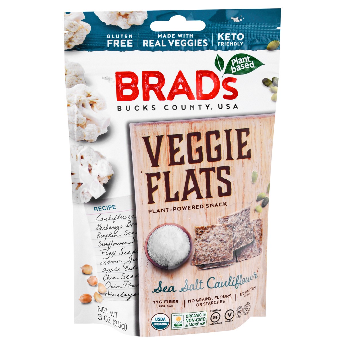 slide 10 of 12, Brad's Sea Salt Cauliflower Veggie Flats 3 oz, 3 oz