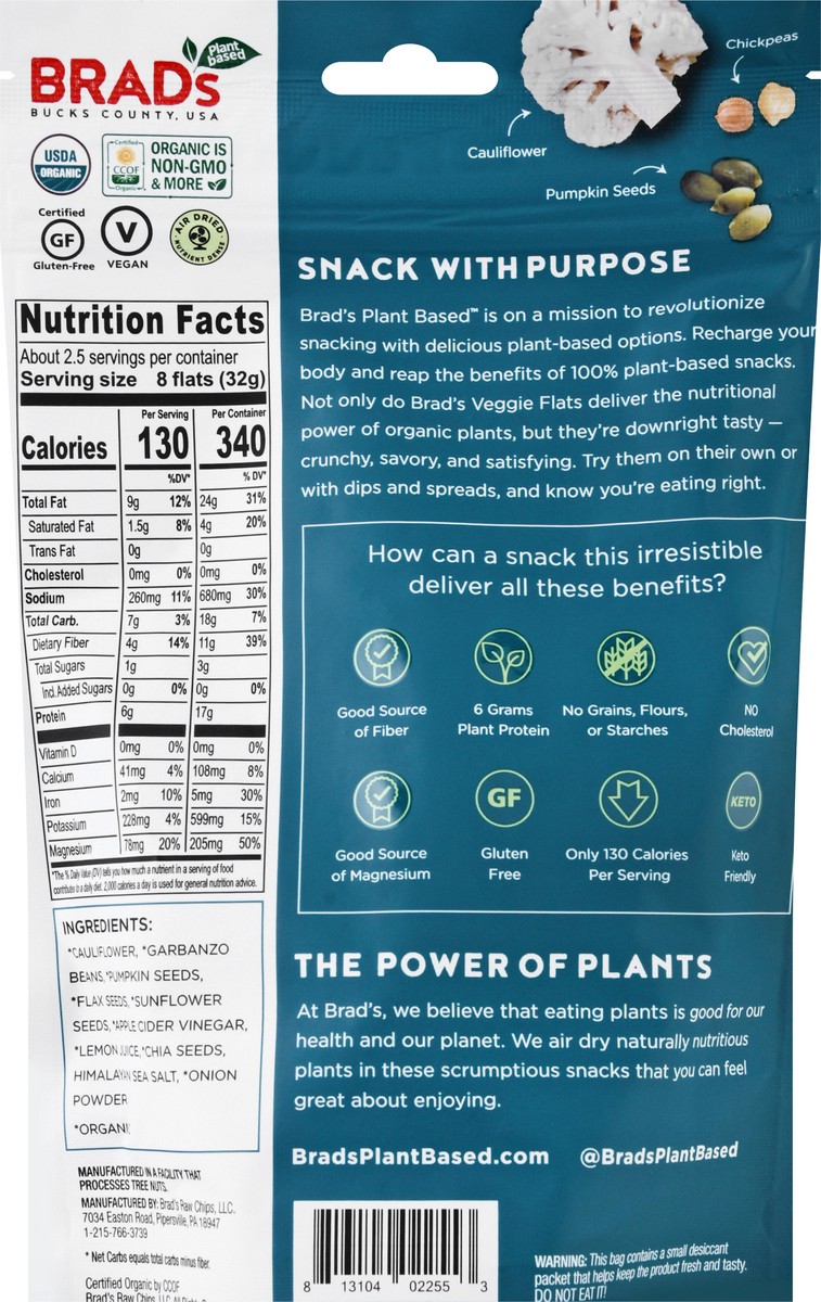 slide 12 of 12, Brad's Sea Salt Cauliflower Veggie Flats 3 oz, 3 oz