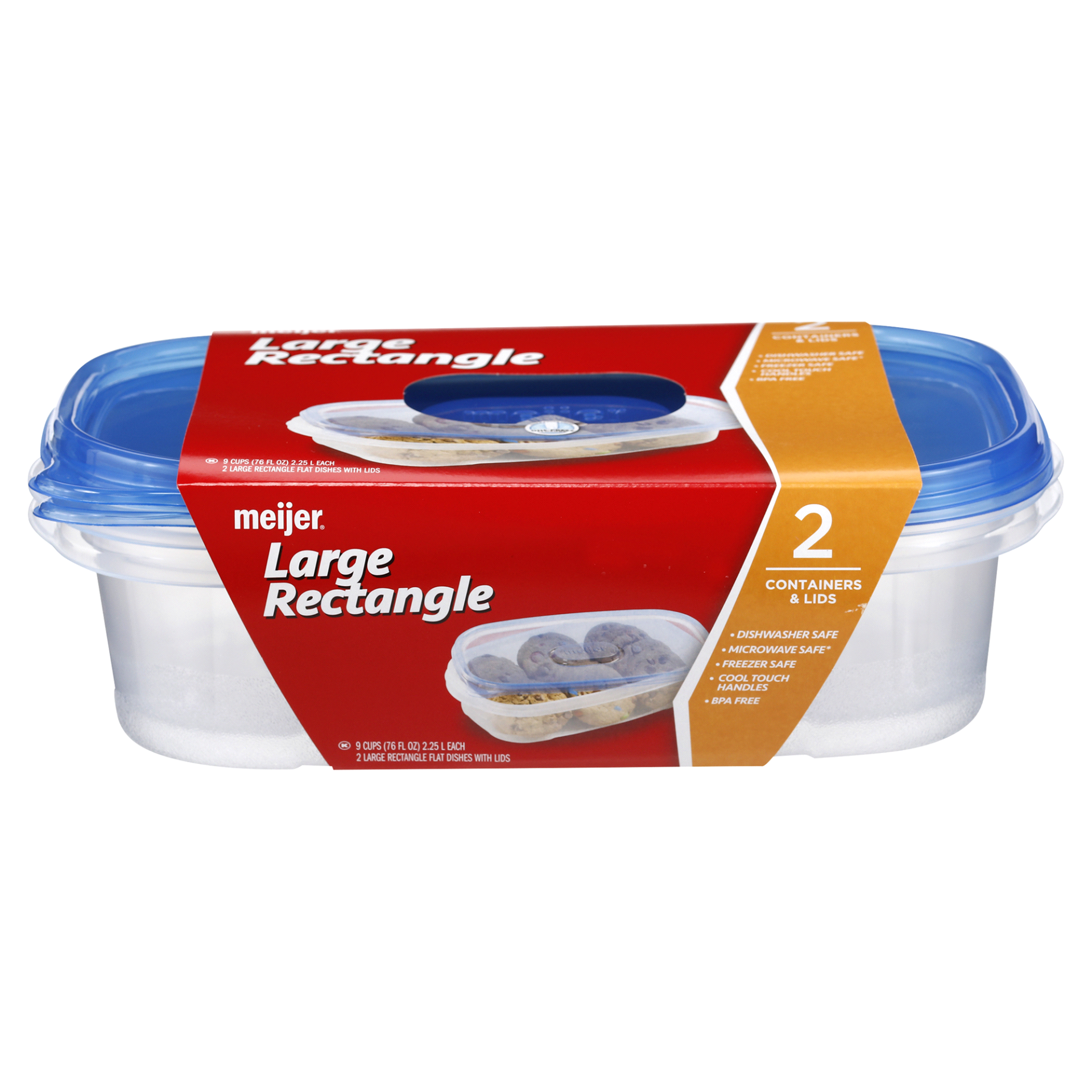 slide 1 of 1, Meijer Large Rectangle Containers, 2 ct
