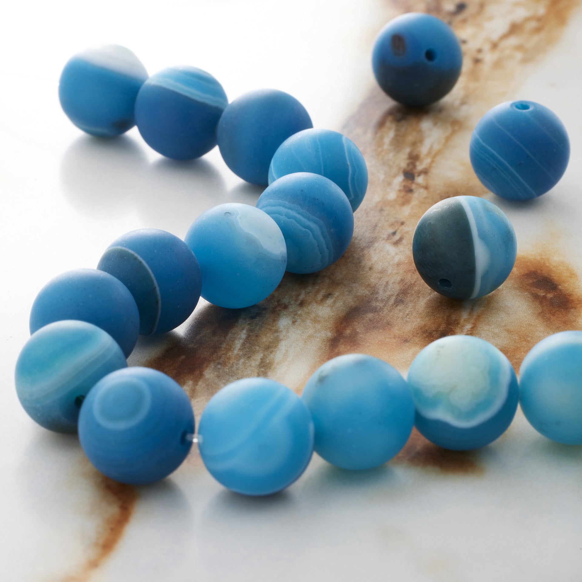 slide 3 of 3, Blue Stripe Matte Agate Round Beads, 10mm By Bead Landing, 10mm