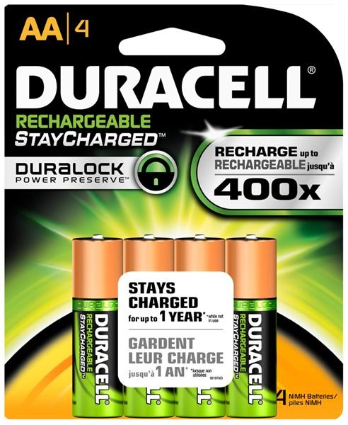 slide 1 of 1, Duracell Rechargeable Staycharged Aa Batteries, 4 ct