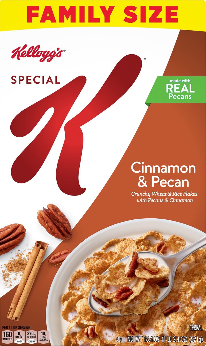 slide 4 of 7, Special K Kellogg's Special K Breakfast Cereal, 11 Vitamins and Minerals, Made with Real Pecans, Family Size, Cinnamon and Pecan, 18.4oz Box, 1 Box, 18.4 oz