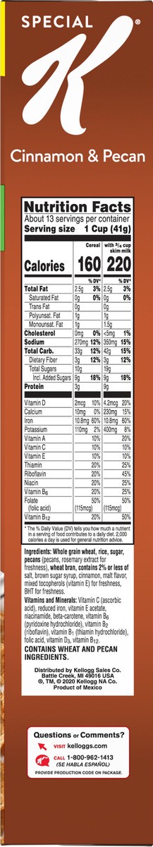 slide 6 of 7, Special K Kellogg's Special K Breakfast Cereal, 11 Vitamins and Minerals, Made with Real Pecans, Family Size, Cinnamon and Pecan, 18.4oz Box, 1 Box, 18.4 oz