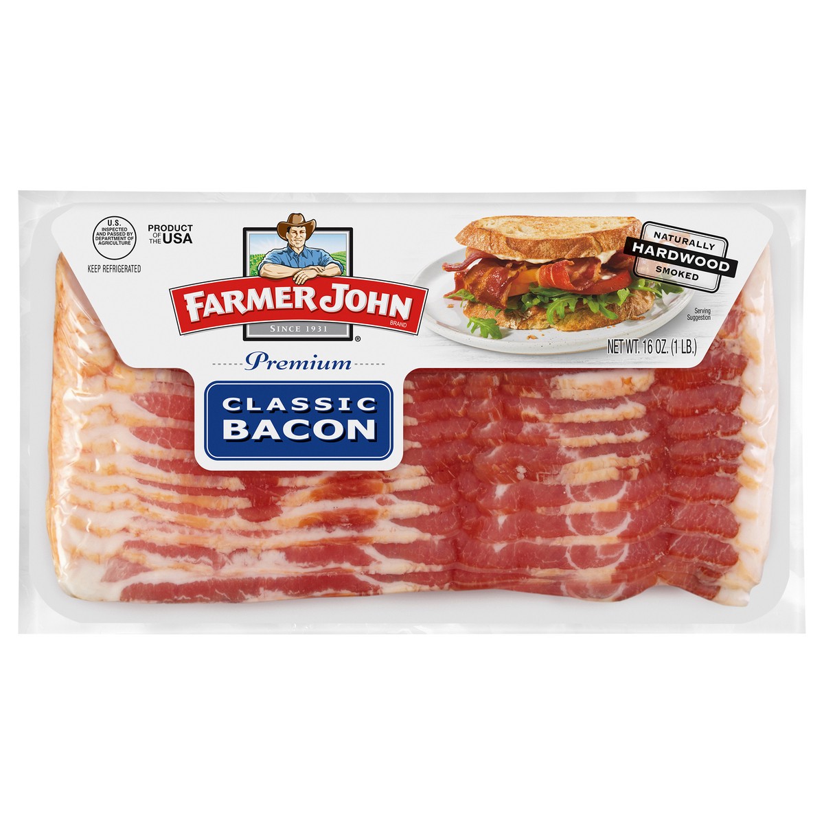 slide 1 of 3, Farmer John Naturally Hardwood Smoked Classic Bacon, 