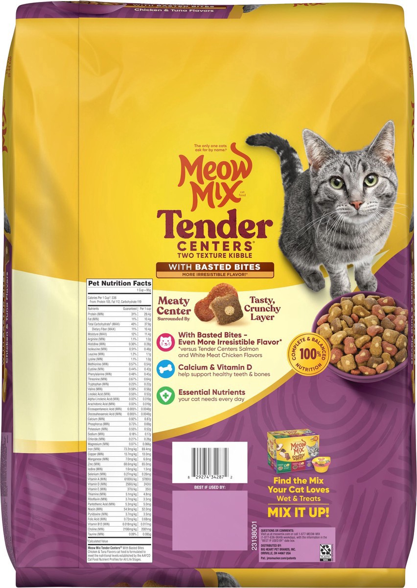 slide 11 of 14, Meow Mix Tender Centers with Basted Bites Chicken and Tuna 14.2 lb, 13.5 lb