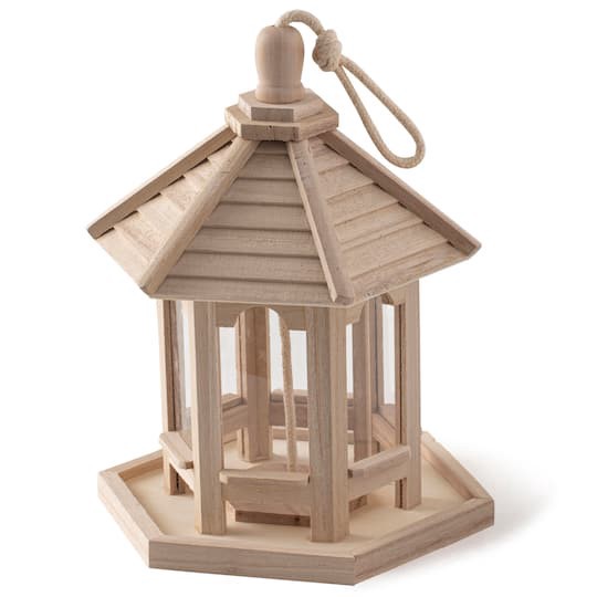 slide 1 of 3, 10" Wood Gazebo Bird Feeder By Make Market, 7.9 in x 6.9 in x 10.2 in