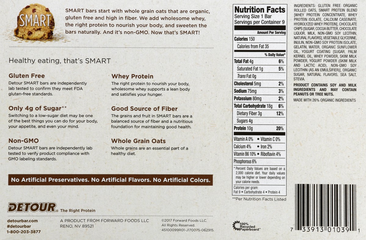 slide 2 of 6, Detour Cookie Dough Smart Bar Whey Protn, 12.06 oz