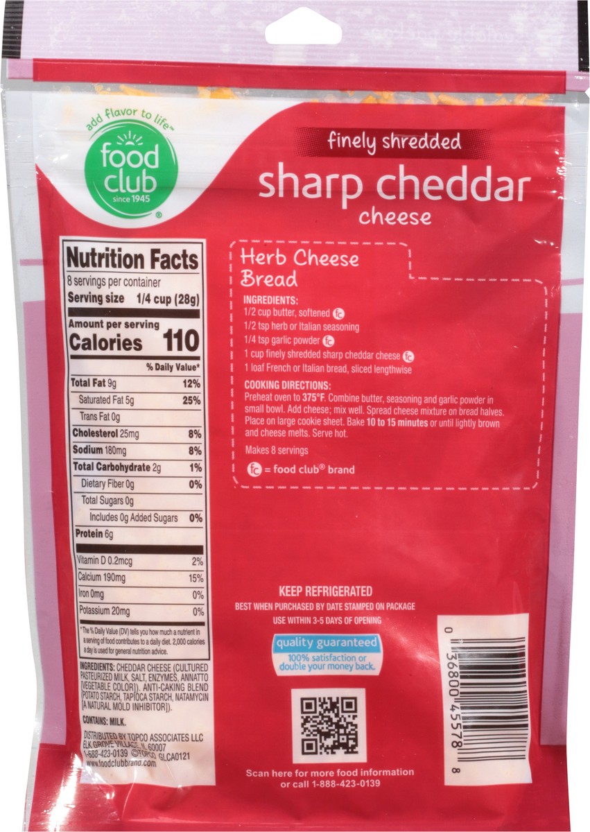 slide 10 of 11, Food Club Fine Shred Sharp Chedd, 8 oz