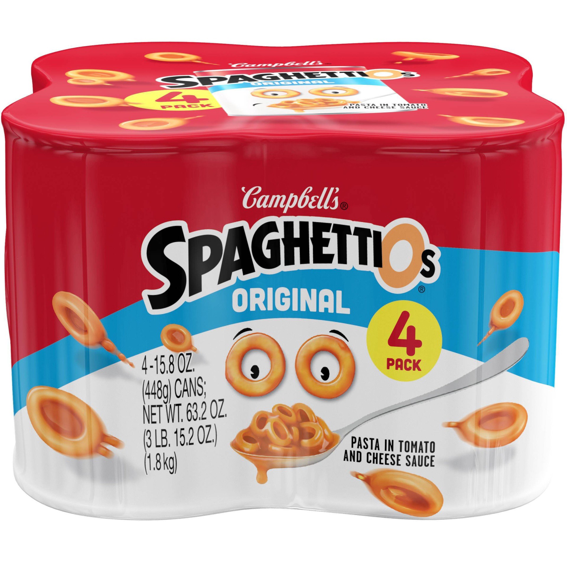 slide 1 of 7, Campbell's SpaghettiOs Original Canned Pasta, 15.8 oz Can (Pack of 4), 63.20 oz