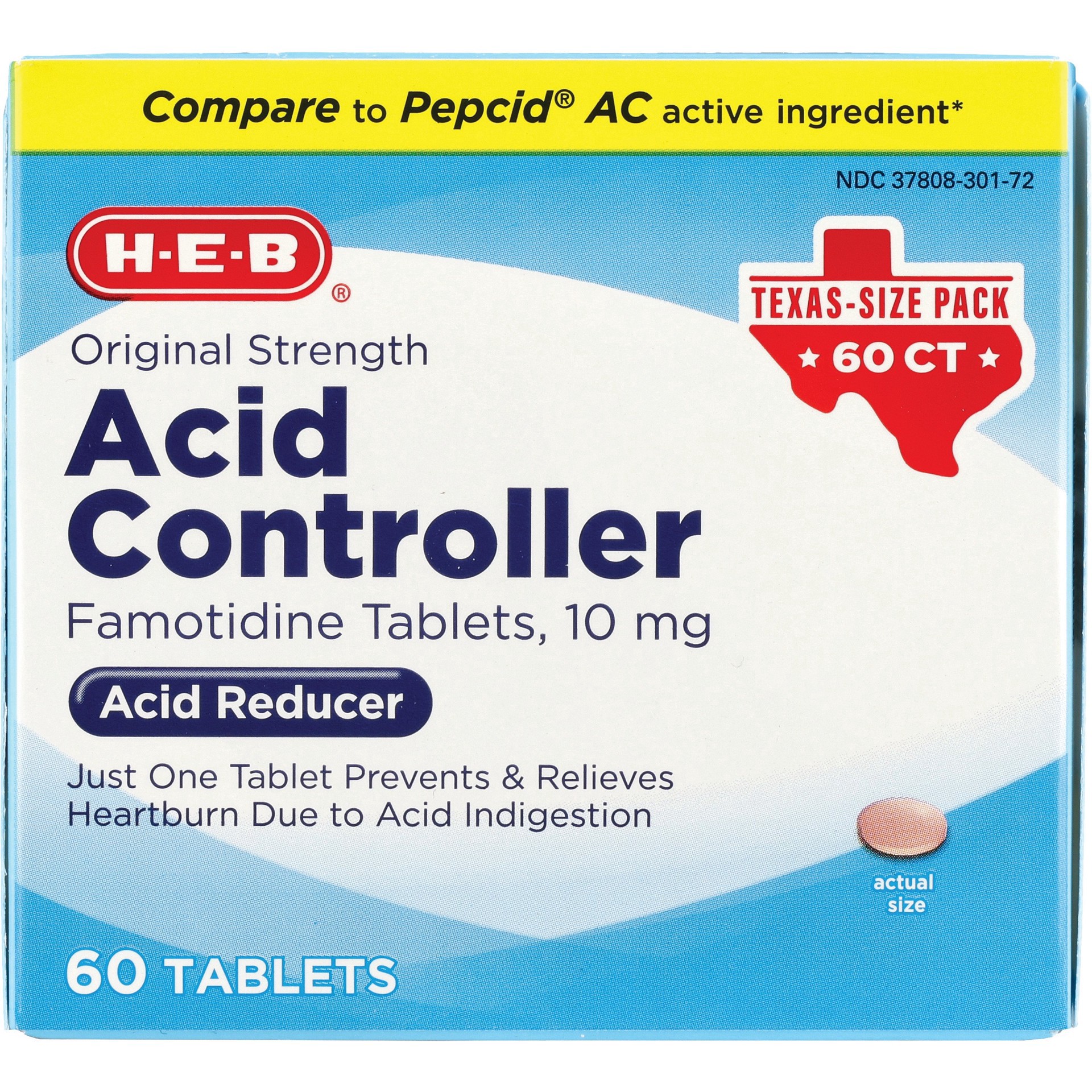 slide 1 of 1, H-E-B Heartburn Prevention Original Strength Acid Reducer 10 mg Tablets, 60 ct