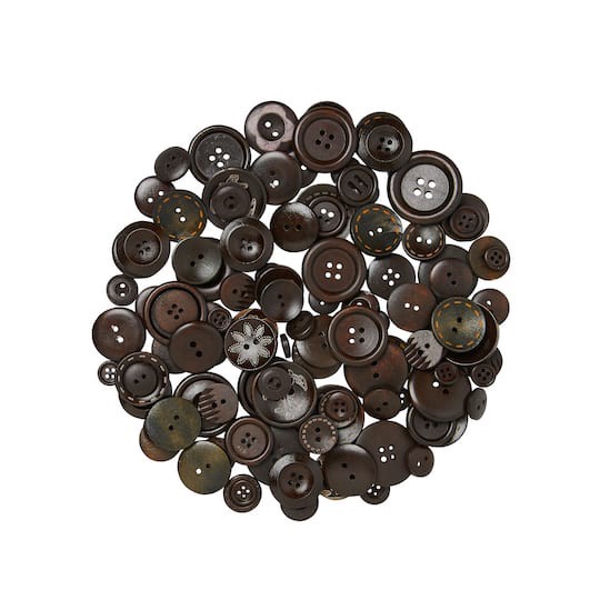 slide 1 of 3, Dark Brown Wooden Buttons By Loops & Threads, 1.5 in diameter