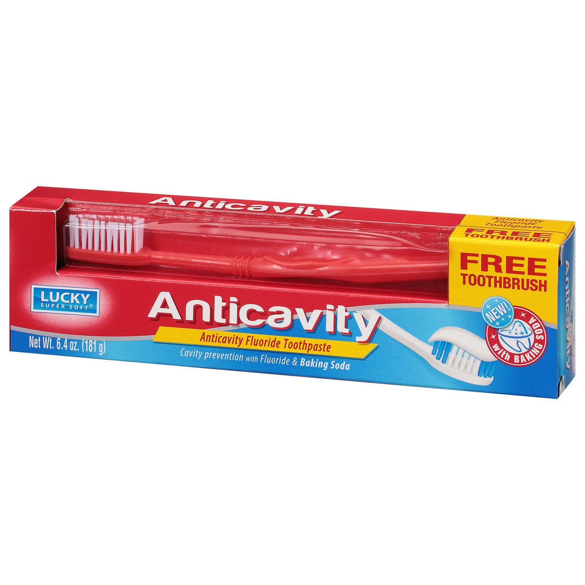 slide 5 of 14, Lucky Super Soft Anti Cavity Fluoride Toothpaste with Tooth Brush, 9 oz