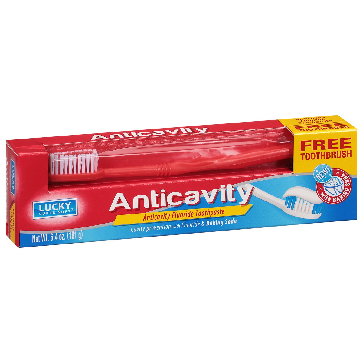 slide 3 of 14, Lucky Super Soft Anti Cavity Fluoride Toothpaste with Tooth Brush, 9 oz