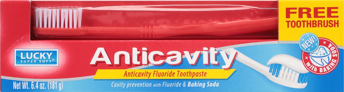 slide 6 of 14, Lucky Super Soft Anti Cavity Fluoride Toothpaste with Tooth Brush, 9 oz