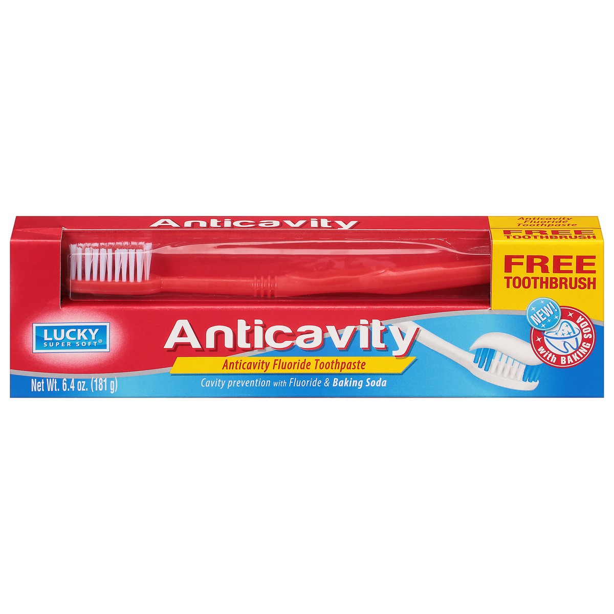slide 4 of 14, Lucky Super Soft Anti Cavity Fluoride Toothpaste with Tooth Brush, 9 oz