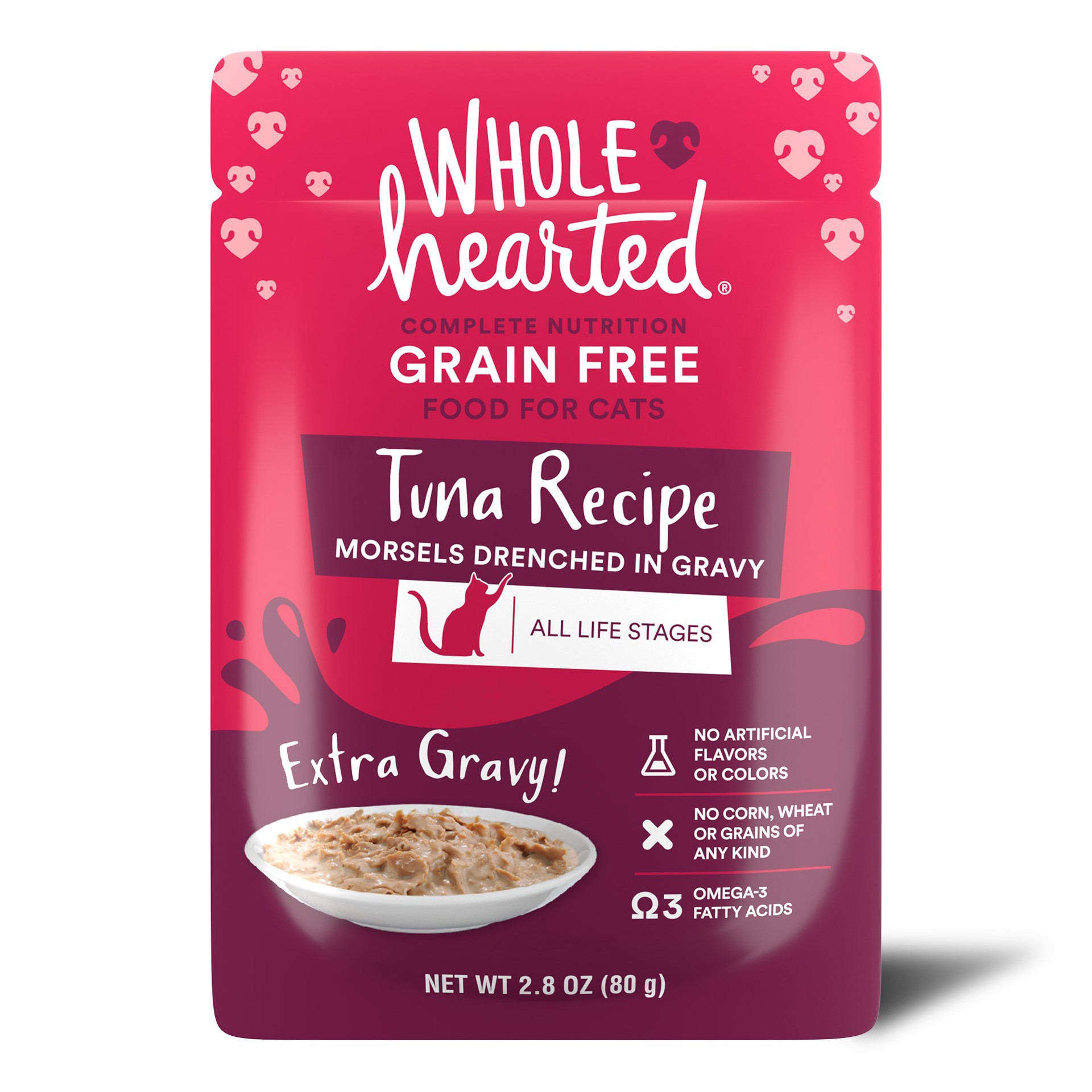 slide 1 of 1, WholeHearted All Life Stages Grain-Free Tuna Recipe Morsels in Extra Gravy Wet Cat Food, 2.8 oz., 2.8 oz