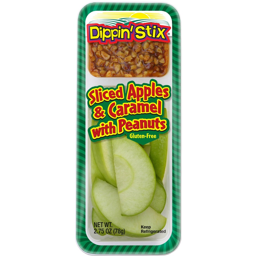 slide 1 of 1, Dippin' Stix Sliced Apples And Caramel With Peanuts, 2.75 oz