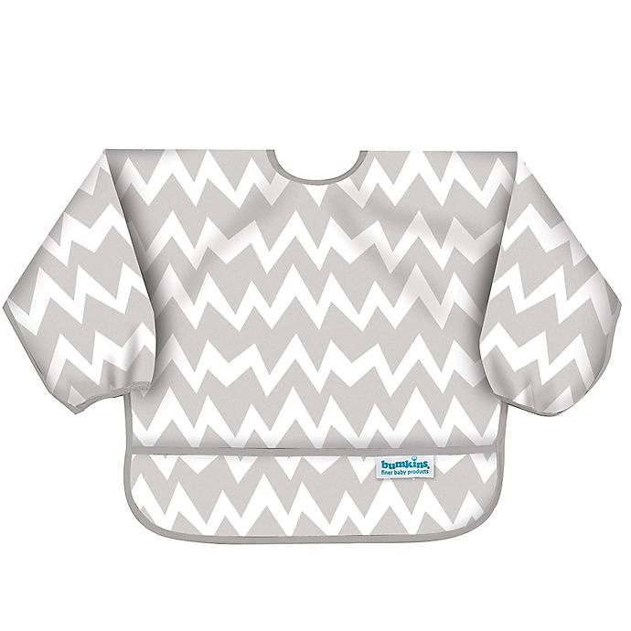 slide 1 of 1, Bumkins Chevron Long Sleeve Bib - Grey/White, 1 ct