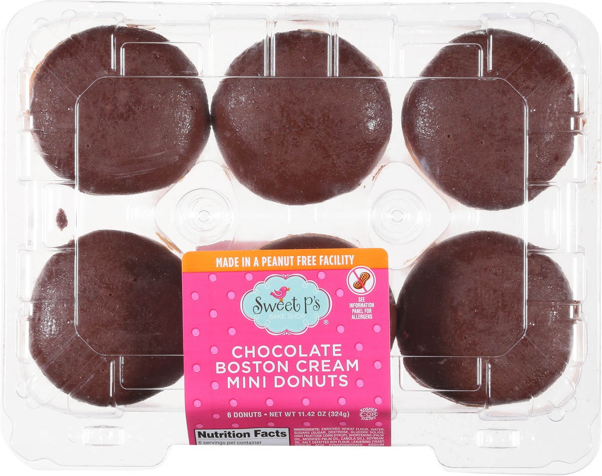 slide 15 of 15, Sweet P's Bake Shop Chocolate Boston Cream Donuts Mini 6 ea, 6 ct