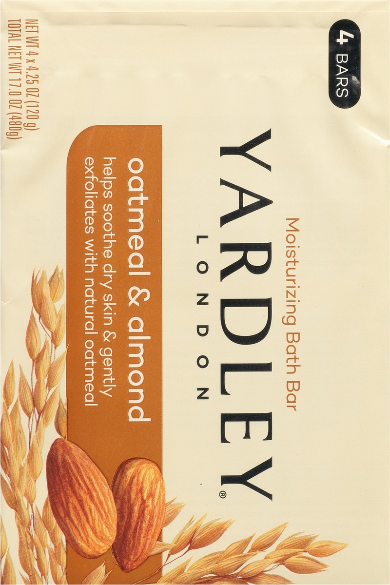 slide 5 of 9, Yardley London Nourishing Bath Soap Bar Oatmeal & Almond, Helps Soothe Dry Skin & Gently Exfoliates with Natural Oatmeal, 4.0 oz Bath Bar, 4 Soap Bars, 4 ct; 4.25 oz