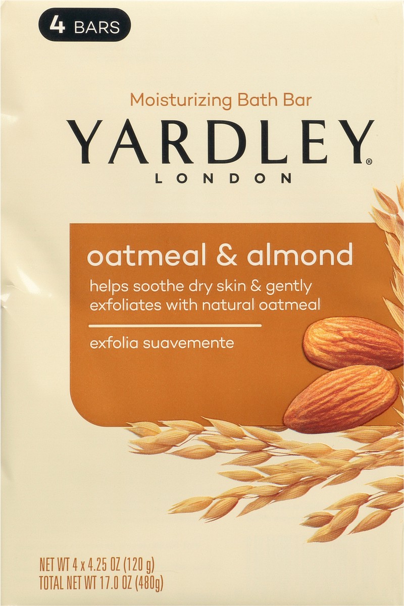 slide 6 of 9, Yardley London Nourishing Bath Soap Bar Oatmeal & Almond, Helps Soothe Dry Skin & Gently Exfoliates with Natural Oatmeal, 4.0 oz Bath Bar, 4 Soap Bars, 4 ct; 4.25 oz