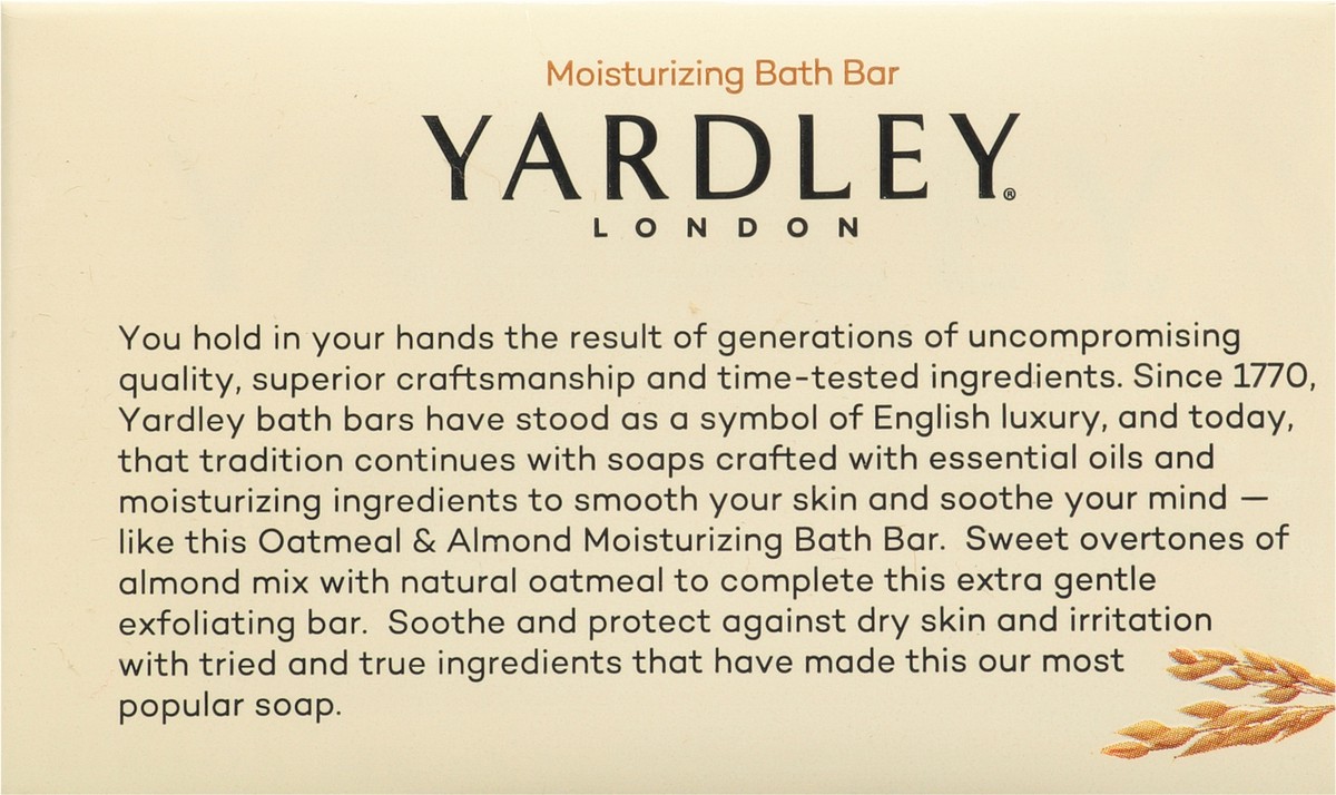 slide 9 of 9, Yardley London Nourishing Bath Soap Bar Oatmeal & Almond, Helps Soothe Dry Skin & Gently Exfoliates with Natural Oatmeal, 4.0 oz Bath Bar, 4 Soap Bars, 4 ct; 4.25 oz