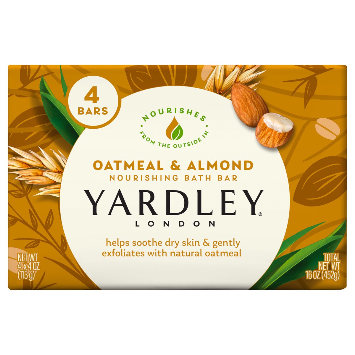 slide 1 of 9, Yardley London Nourishing Bath Soap Bar Oatmeal & Almond, Helps Soothe Dry Skin & Gently Exfoliates with Natural Oatmeal, 4.0 oz Bath Bar, 4 Soap Bars, 4 ct; 4.25 oz