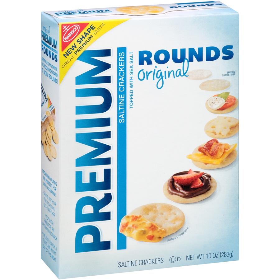 slide 2 of 3, Premium Rounds Original Saltine Crackers with Sea Salt, 10 oz