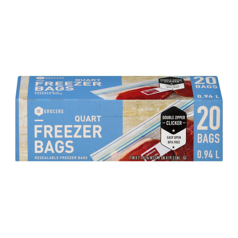 slide 1 of 1, SE Grocers Resealable Freezer Bags Quart, 20 ct