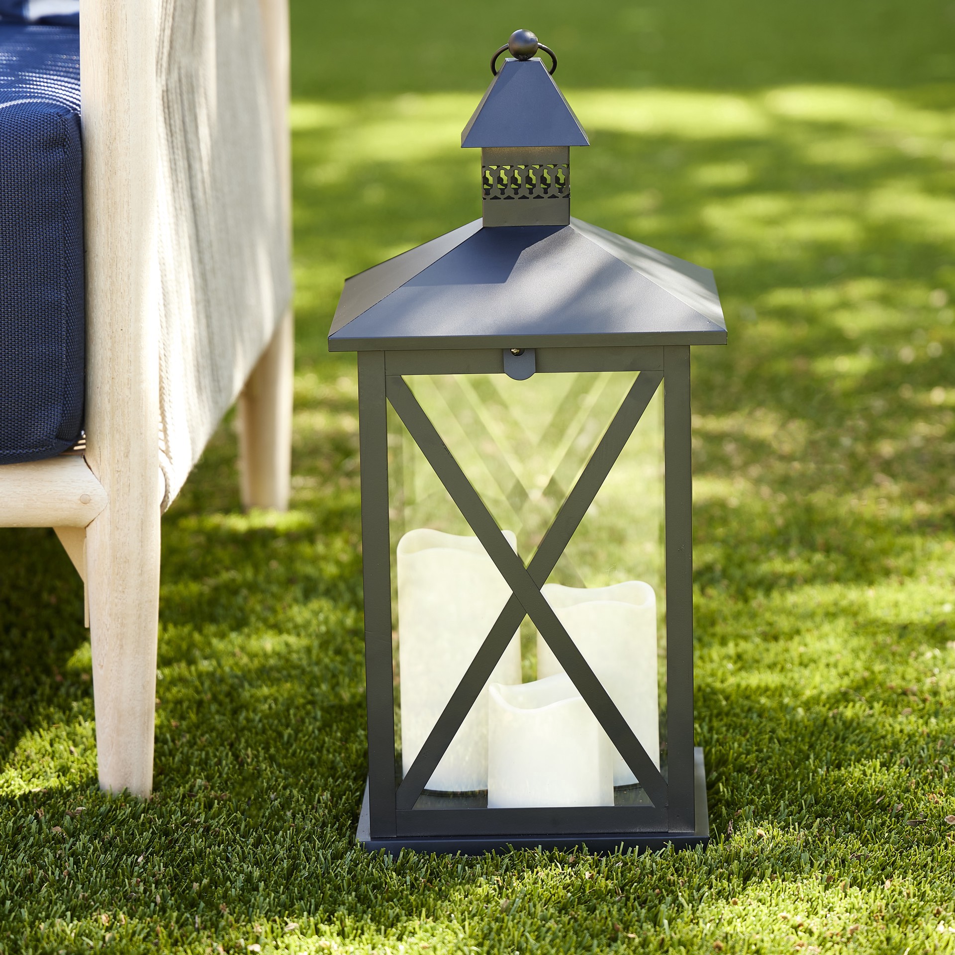 slide 2 of 3, 19" Black Lantern With 3 Led Candles By Ashland, 9 in x 9 in x 19 in