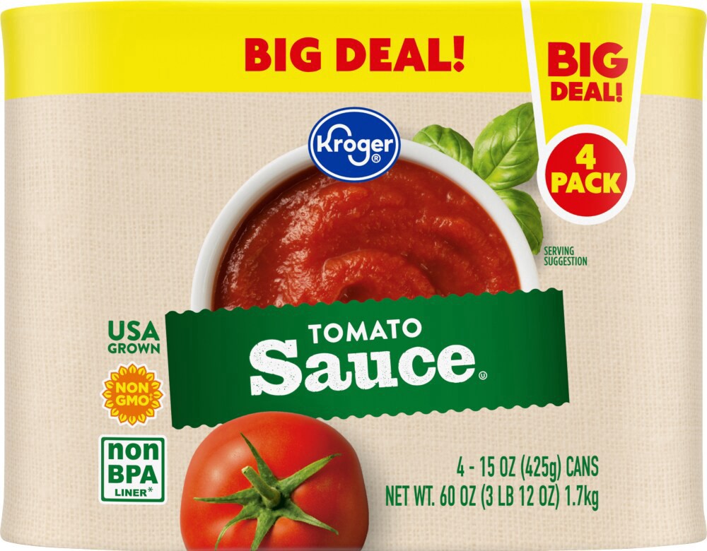 slide 2 of 3, Kroger Tomato Sauce, 4 ct; 15 oz
