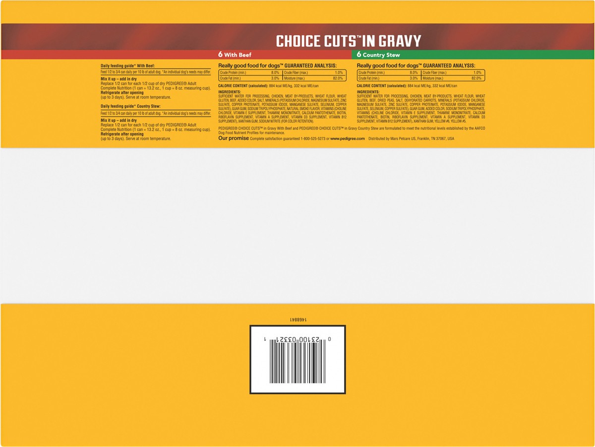 slide 4 of 9, Pedigree Choice Cuts in Gravy Combo Pack Beef & Country Stew Wet Dog Food, 13.2 oz, 12 ct