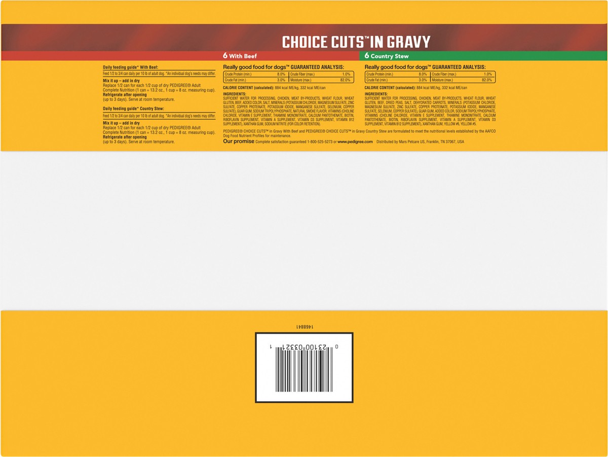 slide 9 of 9, Pedigree Choice Cuts in Gravy with Beef/Country Stew Food for Dogs 12 - 375 g Cans, 13.2 oz, 12 ct