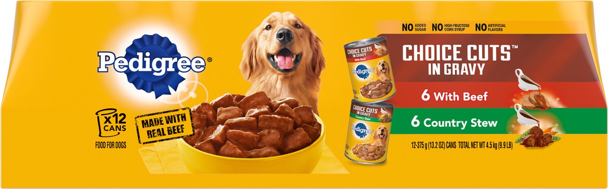 slide 3 of 9, Pedigree Choice Cuts in Gravy with Beef/Country Stew Food for Dogs 12 - 375 g Cans, 13.2 oz, 12 ct