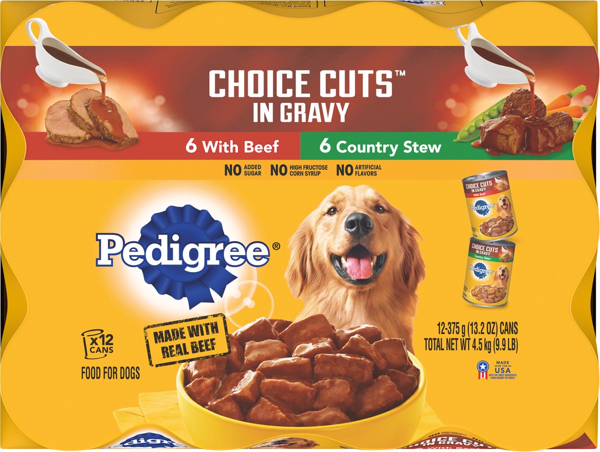 slide 8 of 9, Pedigree Choice Cuts in Gravy with Beef/Country Stew Food for Dogs 12 - 375 g Cans, 13.2 oz, 12 ct