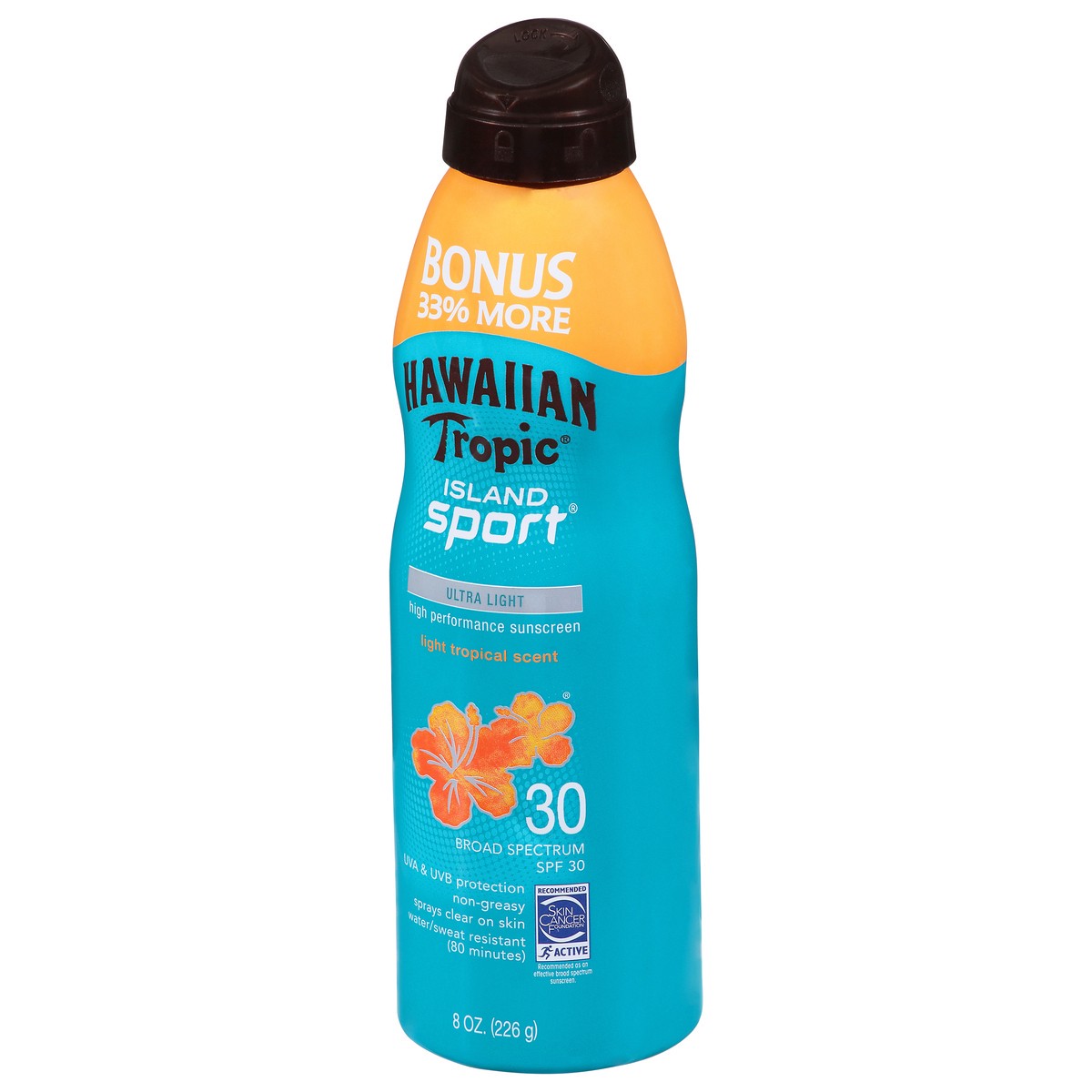 slide 10 of 10, Hawaiian Tropic Island Sport Broad Spectrum SPF 30 Light Tropical Scent Ultra Light Sunscreen 8 oz, 8 oz