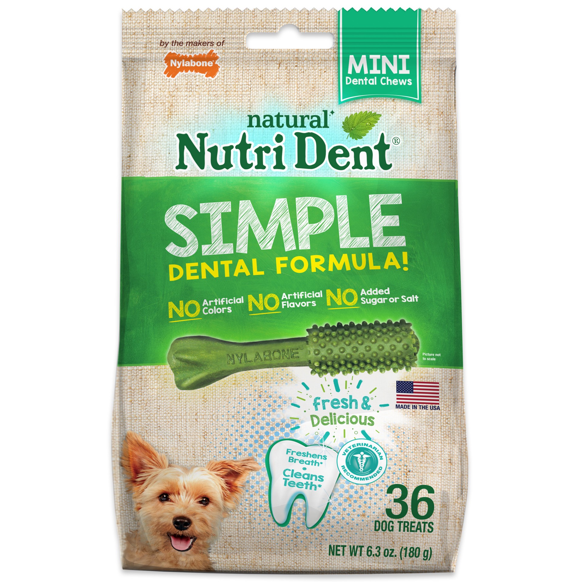 slide 1 of 1, Nylabone Nutri-Dent Dog Simpl Dental Chew Min, 36 ct