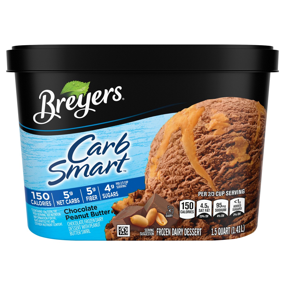 slide 2 of 10, Breyers Carb Smart Chocolate Peanut Butter Frozen Dairy Dessert 1.5 qt, 1.5 qt