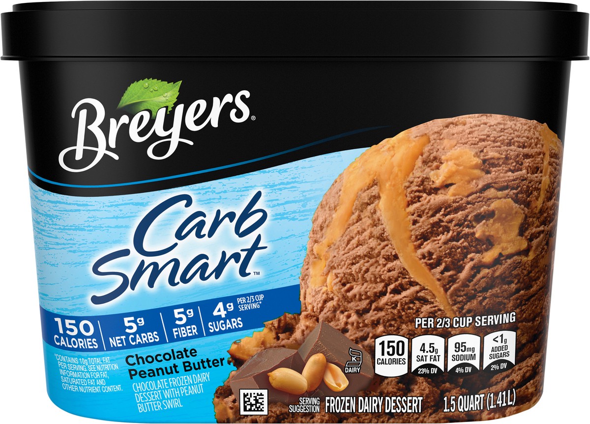 slide 6 of 10, Breyers Carb Smart Chocolate Peanut Butter Frozen Dairy Dessert 1.5 qt, 1.5 qt