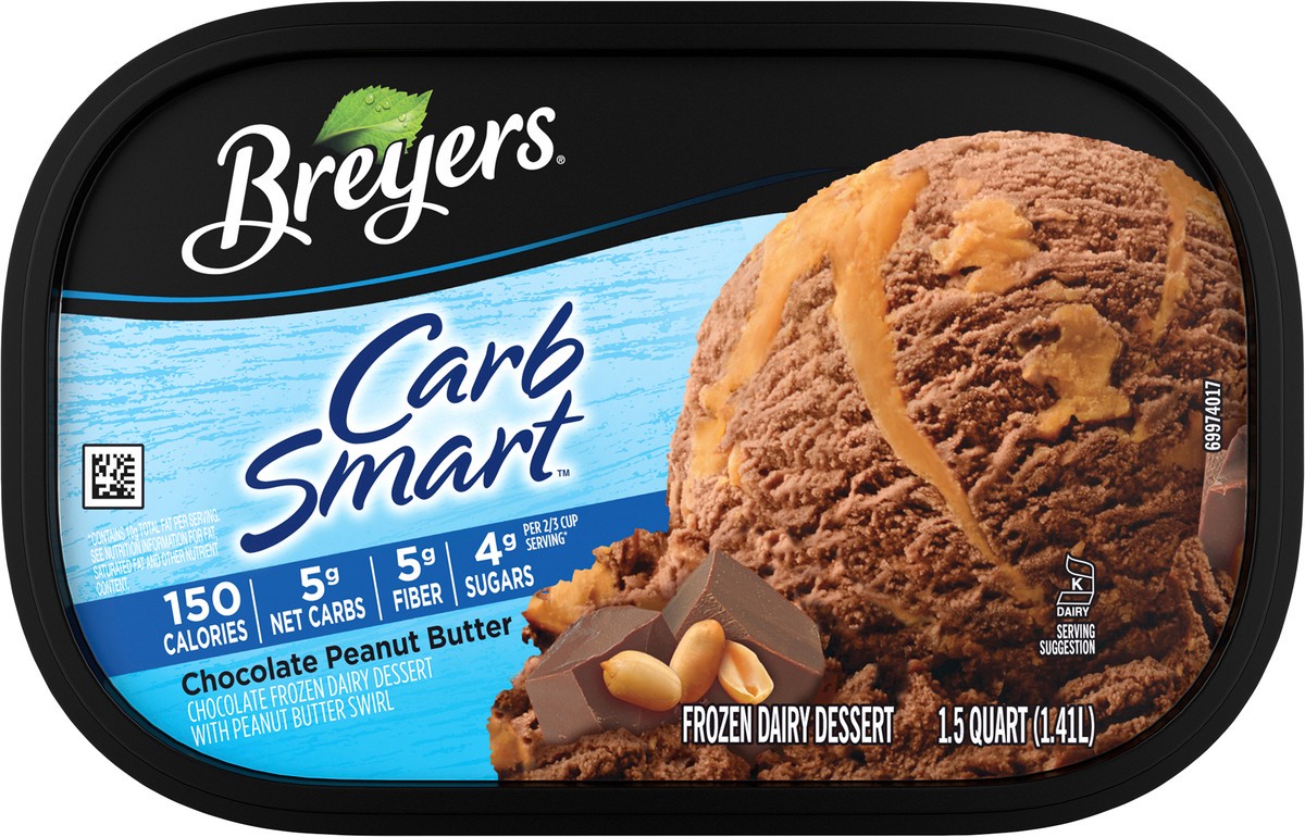 slide 9 of 10, Breyers Carb Smart Chocolate Peanut Butter Frozen Dairy Dessert 1.5 qt, 1.5 qt
