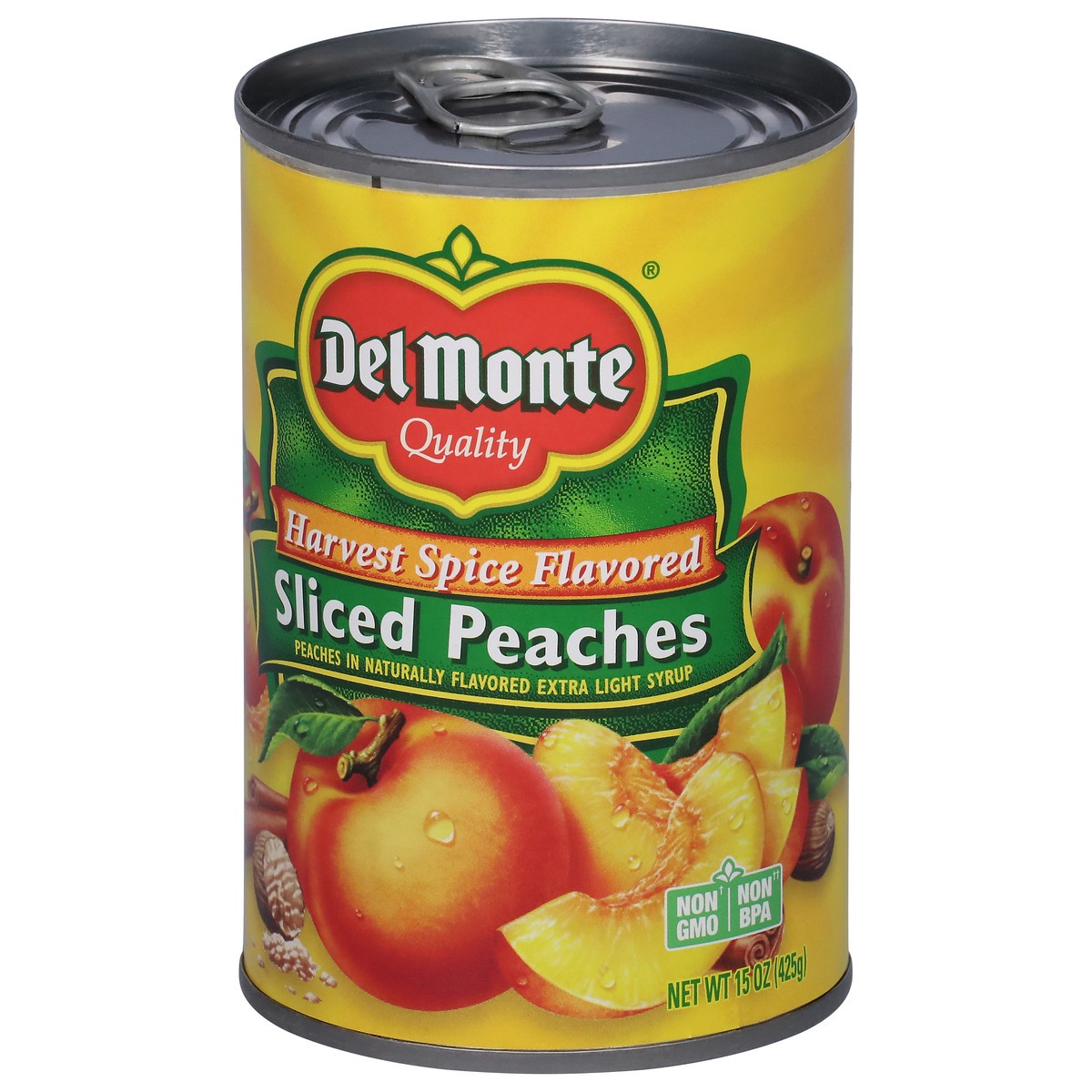 slide 4 of 9, Del Monte Harvest Spice Flavored Sliced Peaches in Naturally Flavored Extra Light Syrup 15 oz, 15 oz