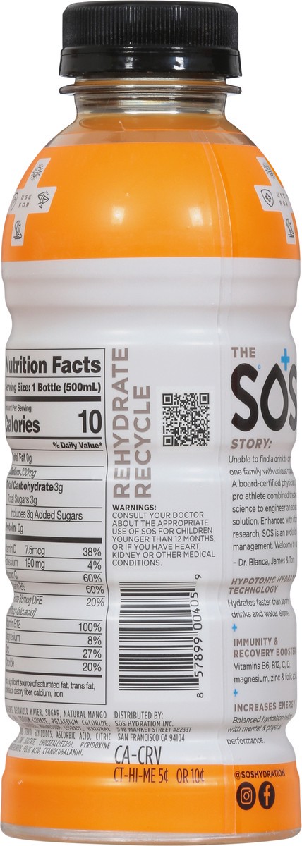 slide 3 of 9, S.O.S. Mango Hydration Drink 16.9 fl oz, 1 ct