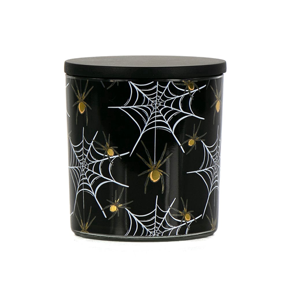 slide 2 of 3, Holiday Home Halloween Jar Candle Black Spider Web, 14 oz