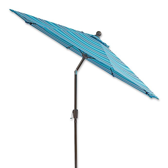 slide 1 of 4, Destination Summer 9-Foot Round Aluminum and Fiberglass Outdoor Umbrella - Blue Stripe, 1 ct