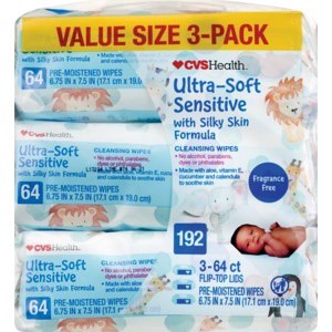 slide 1 of 1, CVS Health Ultra-Sensitive Baby Wipes, 3 pk; 64 ct