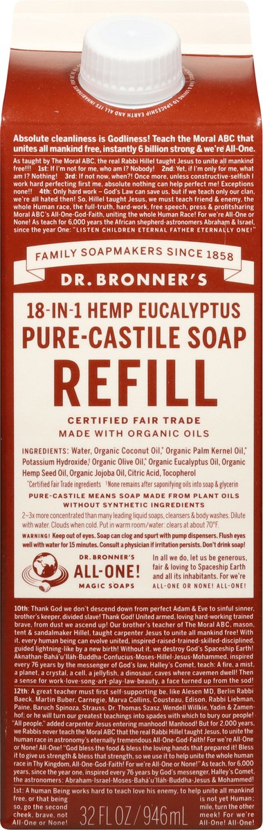 slide 2 of 13, Dr. Bronner's Pure-Castile Soap Refill Carton - Eucalyptus, 32 fl oz