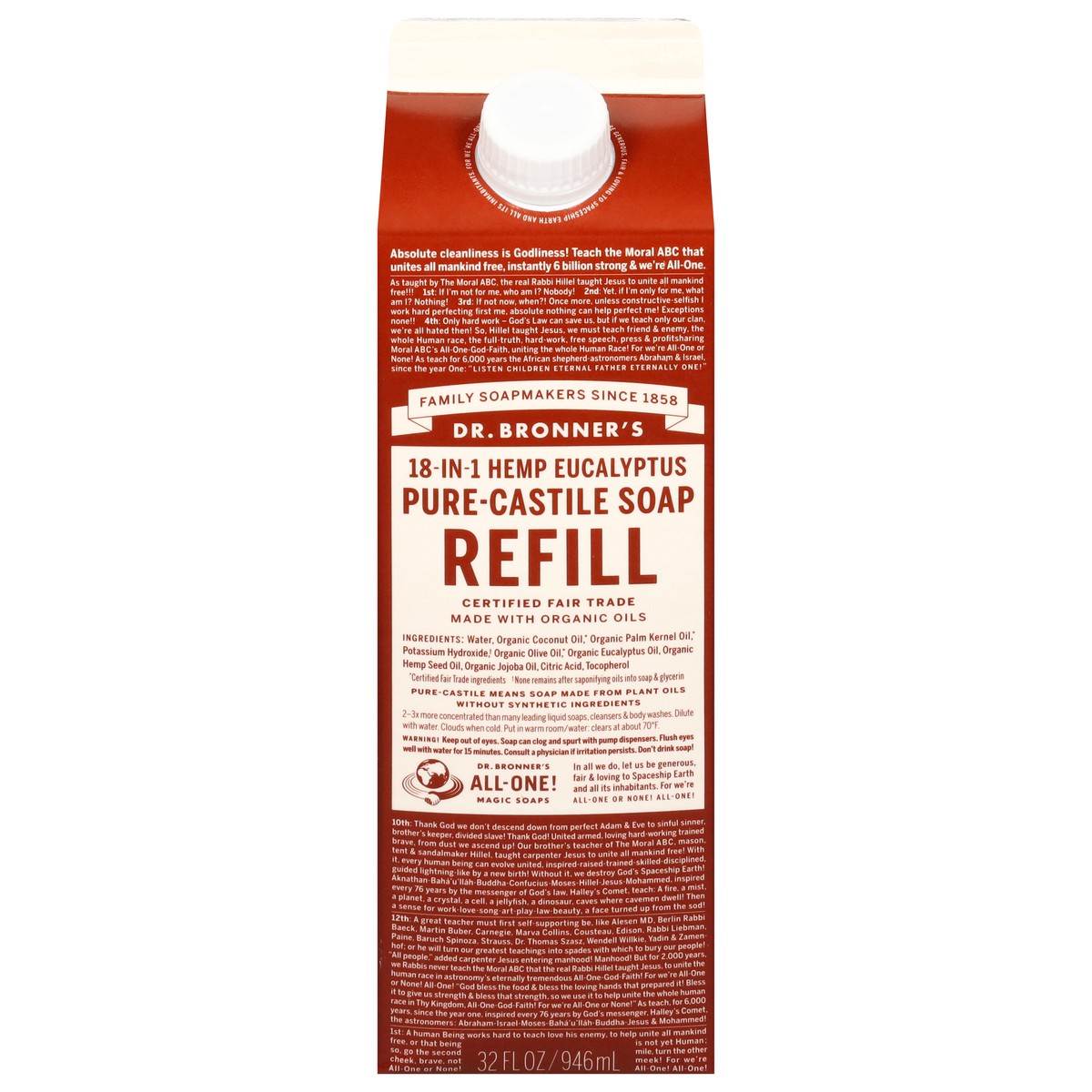 slide 7 of 13, Dr. Bronner's Pure-Castile Soap Refill Carton - Eucalyptus, 32 fl oz
