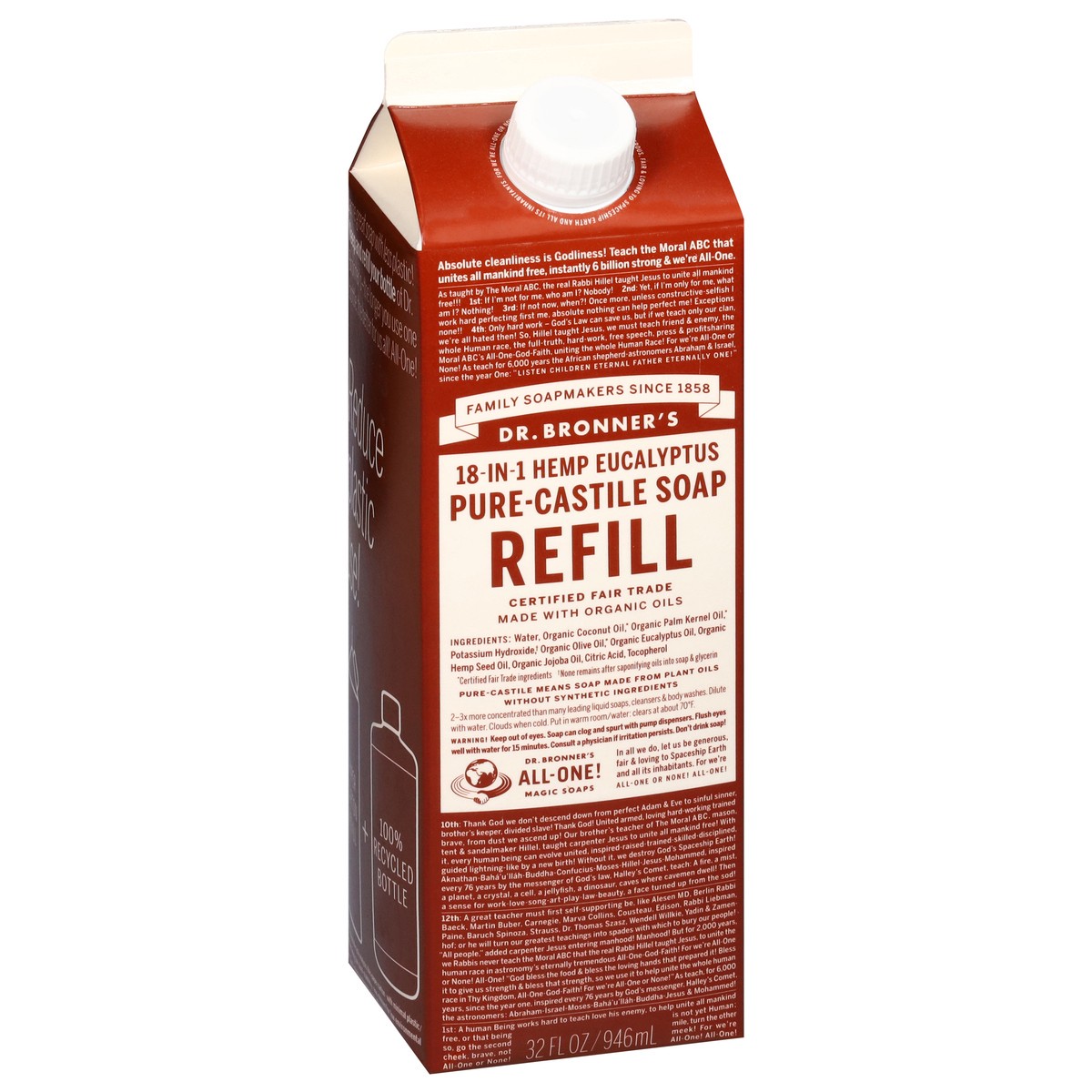 slide 11 of 13, Dr. Bronner's Pure-Castile Soap Refill Carton - Eucalyptus, 32 fl oz